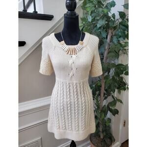 John Paul Richard Women's Beige Acrylic Round Neck Knee Length Sweater Dress XL